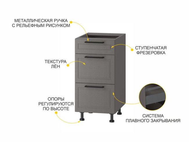 110.90 Напольный шкаф (3 ящика с системой плавного закрывания) Неаполь
