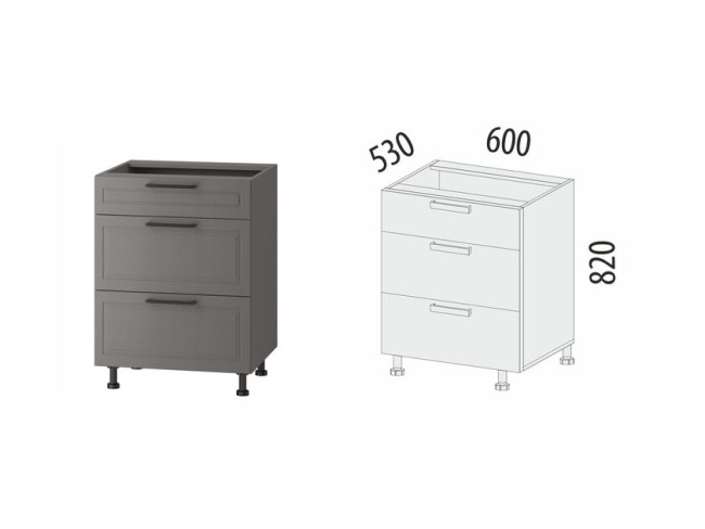110.91 Напольный шкаф (3 ящика с системой плавного закрывания) Неаполь 110.91 Напольный шкаф (3 ящика с системой плавного закрывания) Неаполь