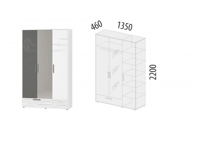 501.28 Шкаф трехдверный с зеркалом Аляска