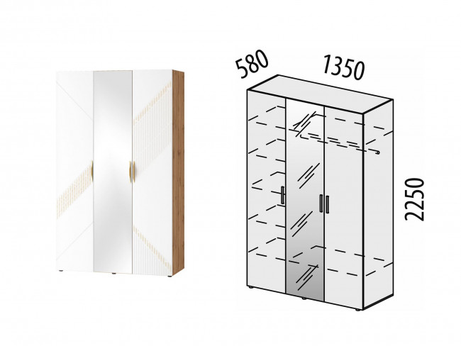 Шкаф 3х дверный Монако 903.12 с зеркалом Шкаф 3х дверный Монако 903.12 с зеркалом