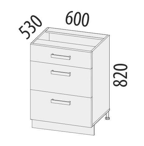 101.91 Стол с 3 ящиками (плавное закрывание) 600