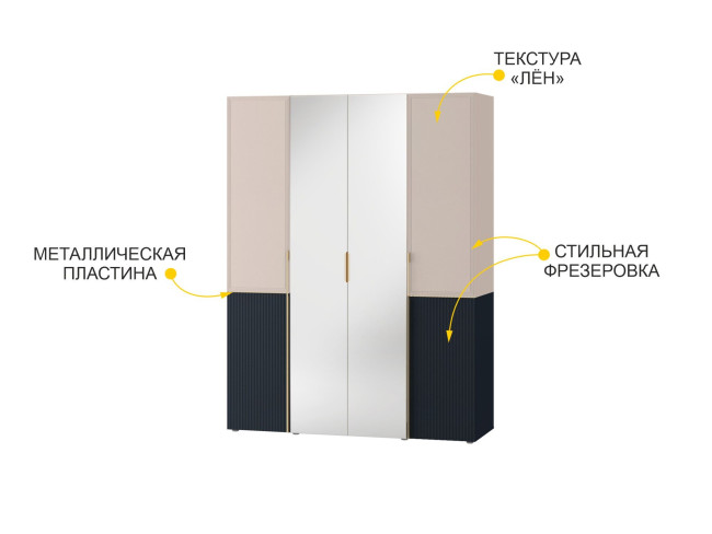 905.14 Шкаф четырехдверный с зеркалом Флоренция 905.14 Шкаф четырехдверный с зеркалом Флоренция