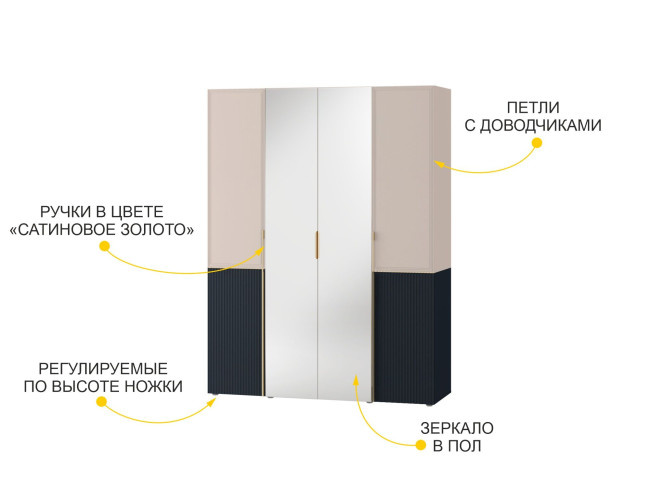 905.14 Шкаф четырехдверный с зеркалом Флоренция 905.14 Шкаф четырехдверный с зеркалом Флоренция