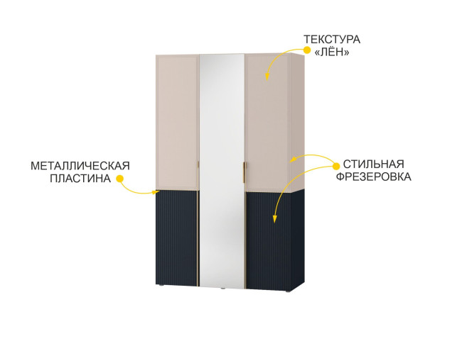 905.12 Шкаф трехдверный с зеркалом Флоренция 905.12 Шкаф трехдверный с зеркалом Флоренция