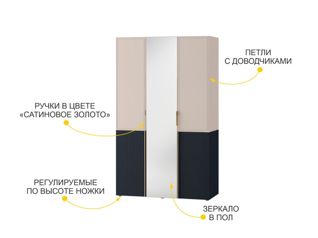 905.12 Шкаф трехдверный с зеркалом Флоренция 905.12 Шкаф трехдверный с зеркалом Флоренция