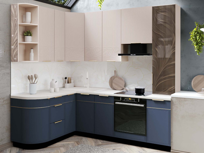 Кухонный гарнитур угловой с витриной Флоренция 108