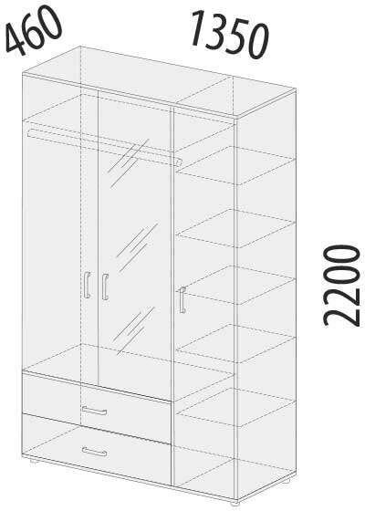 500.28 Шкаф трехдверный с зеркалом Эверест 1350 500.28 Шкаф трехдверный с зеркалом Эверест 1350