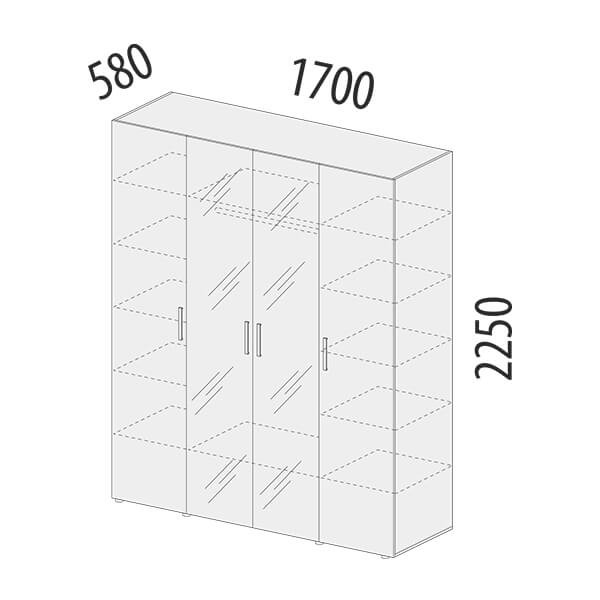 901.14 Шкаф четырехдверный с зеркалом (лев/прав) Николь