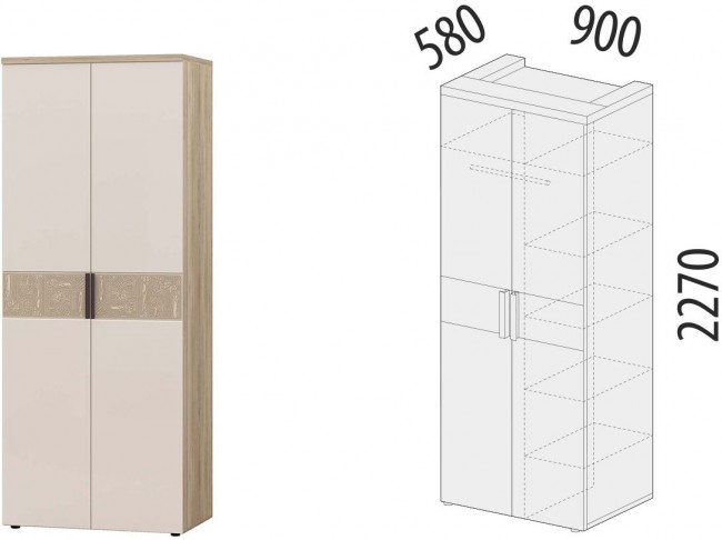 900.13 Шкаф 2-дверный с полками и штангой Кашемир 900 900.13 Шкаф 2-дверный с полками и штангой Кашемир 900