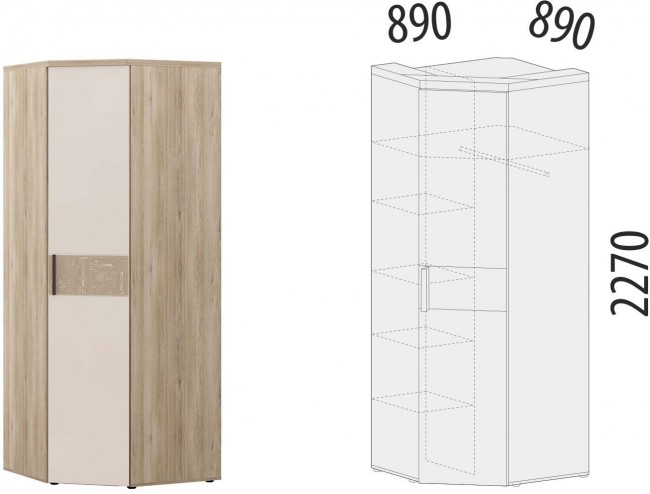 900.08 Шкаф угловой (лев/прав) Кашемир 890