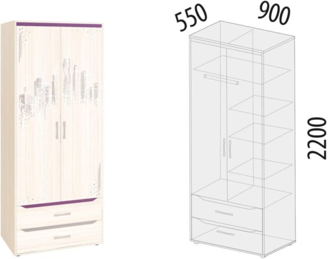 55.01.1 Шкаф с полками и штангой Мегаполис 900 55.01.1 Шкаф с полками и штангой Мегаполис 900