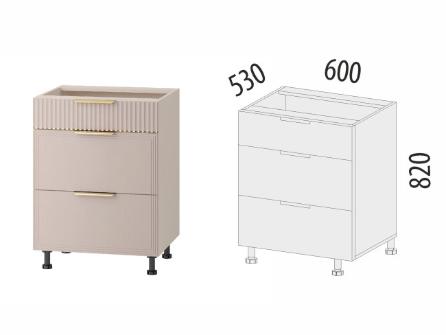 Напольный шкаф (3 ящика с системой плавного закрывания) Флоренция 107.91 Напольный шкаф (3 ящика с системой плавного закрывания) Флоренция 107.91