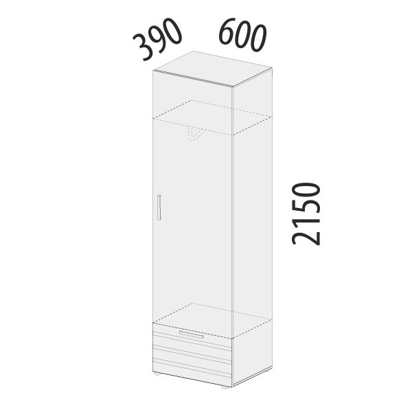 401.01 Шкаф для одежды со штангой (лев/прав) Денвер 401.01 Шкаф для одежды со штангой (лев/прав) Денвер