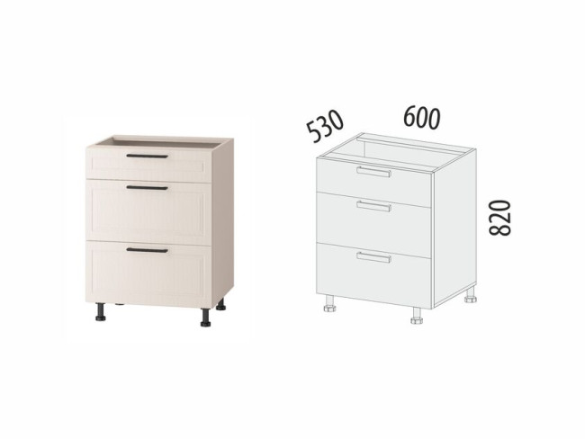 109.91 Напольный шкаф (3 ящика с системой плавного закрывания) Неаполь 109.91 Напольный шкаф (3 ящика с системой плавного закрывания) Неаполь