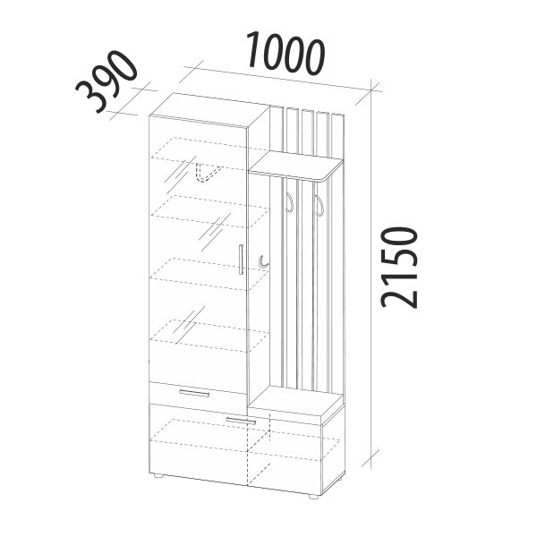 401.07 Мини-прихожая с крючками (лев/прав) Денвер 401.07 Мини-прихожая с крючками (лев/прав) Денвер