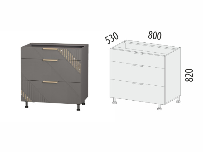 106.92 Напольный шкаф (3 ящика с системой плавного закрывания) Монако