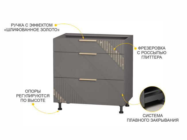 106.92 Напольный шкаф (3 ящика с системой плавного закрывания) Монако