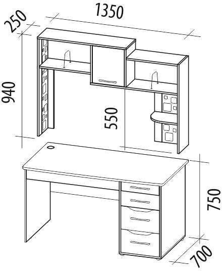55.14.1 Стол с надстройкой Мегаполис 1350