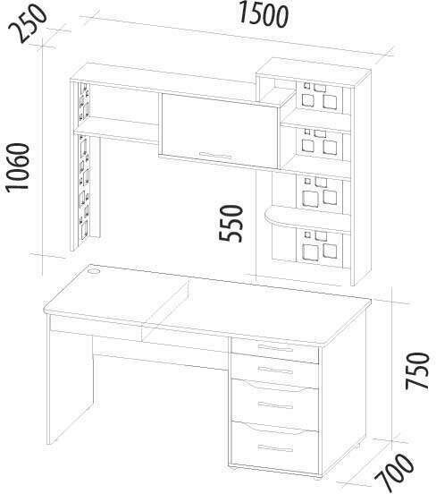 55.24.1 Стол с надстройкой Мегаполис 1500 55.24.1 Стол с надстройкой Мегаполис 1500