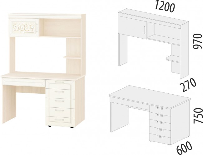 93.66 Стол с надстройкой Тиффани 1200 93.66 Стол с надстройкой Тиффани 1200