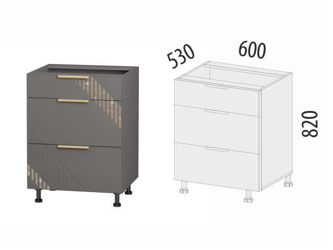 106.91 Напольный шкаф (3 ящика с системой плавного закрывания) Монако
