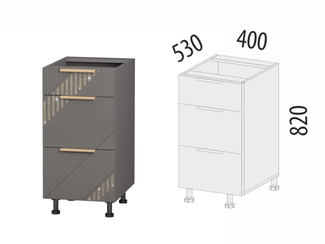 106.90 Напольный шкаф (3 ящика с системой плавного закрывания) Монако