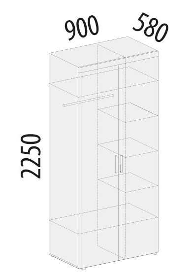 93.13 Шкаф 2-дверный с полками и штангой Тиффани 900 93.13 Шкаф 2-дверный с полками и штангой Тиффани 900
