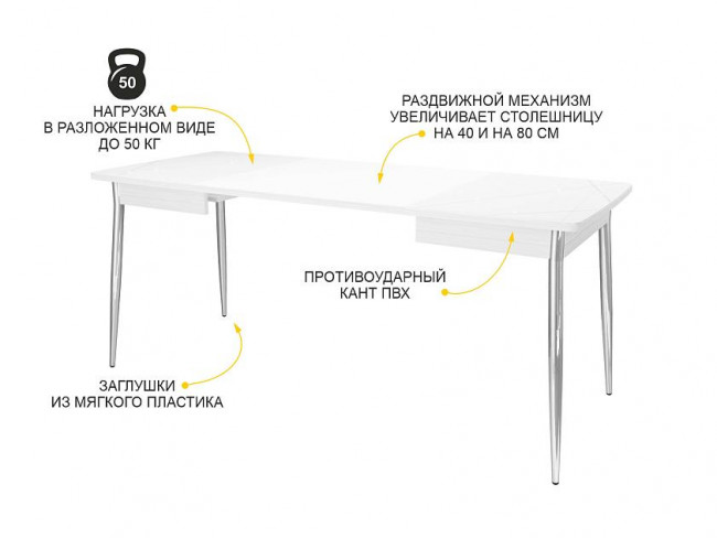 Стол обеденный Орфей 39.10 Белый шпон