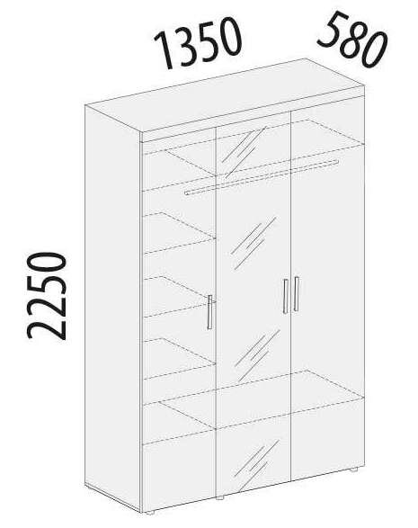 93.12 Шкаф 3-дверный с зеркалом Тиффани 1350 93.12 Шкаф 3-дверный с зеркалом Тиффани 1350